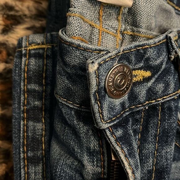 True Religion Billy Blue Factory Distressed Ripped Jeans Festival Rodeo Western - Picture 7 of 15